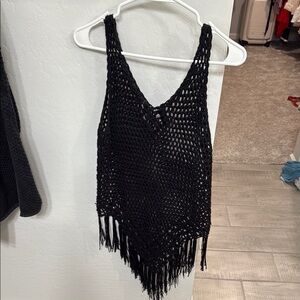 Black Crochet Fringe Bikini Coverup